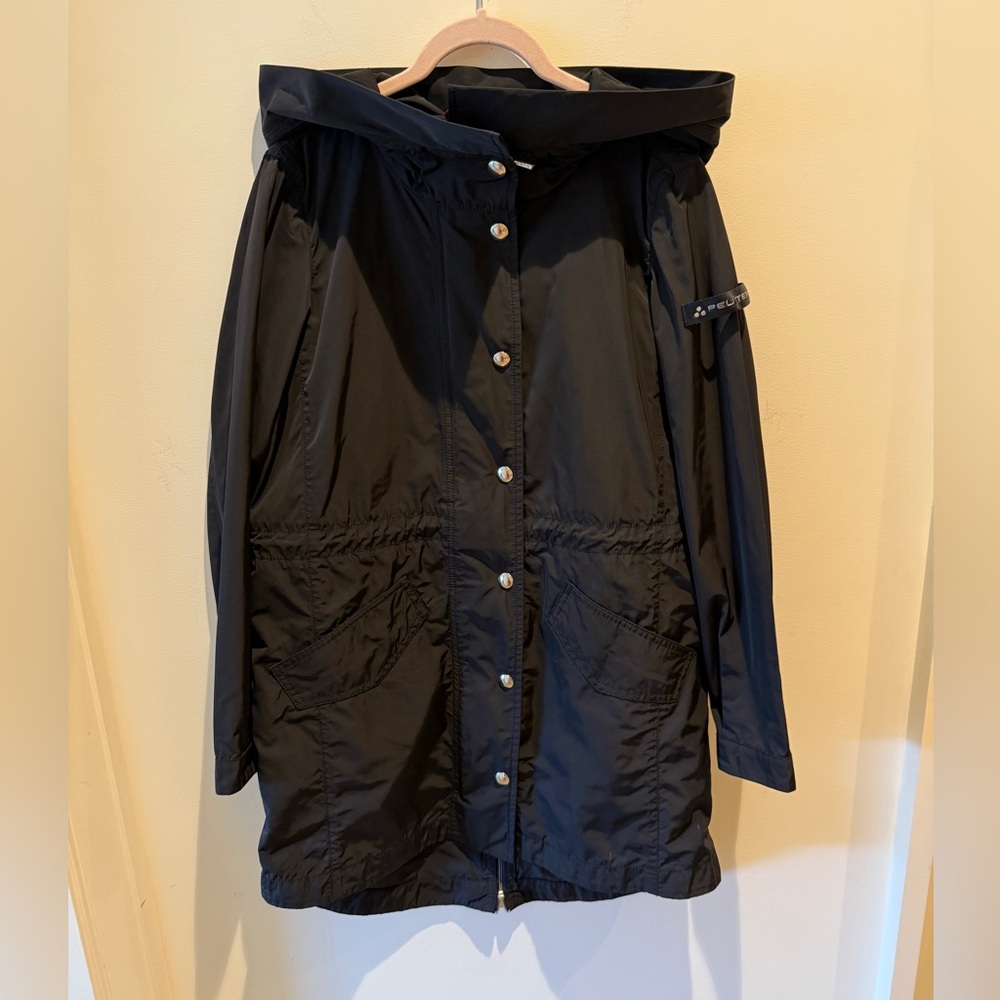 Peuterey Black Button Up Full Zip Hooded Raincoat size 42(Small)